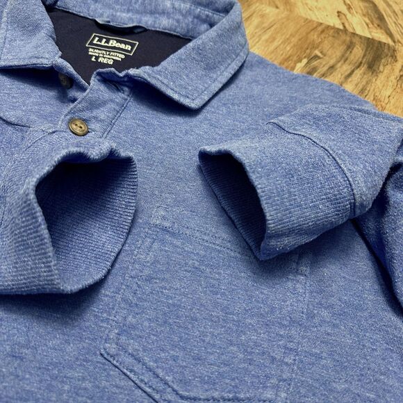 L.L. Bean Blue Double Knit Long Sleeve Polo L - Picture 5 of 8